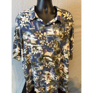 The Foundry Mens Big & Tall Hawaiian Shirt Tropical Button Up Size 4X Blue